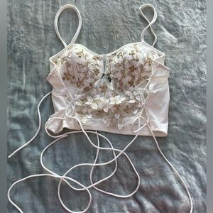 White Lacy Corset Top Embroidered Flowers